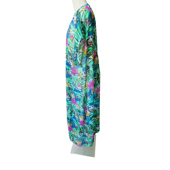 Steve Madden Green Tropical Hibiscus Mulit Color Long Kimono Cover up - Picture 7 of 7